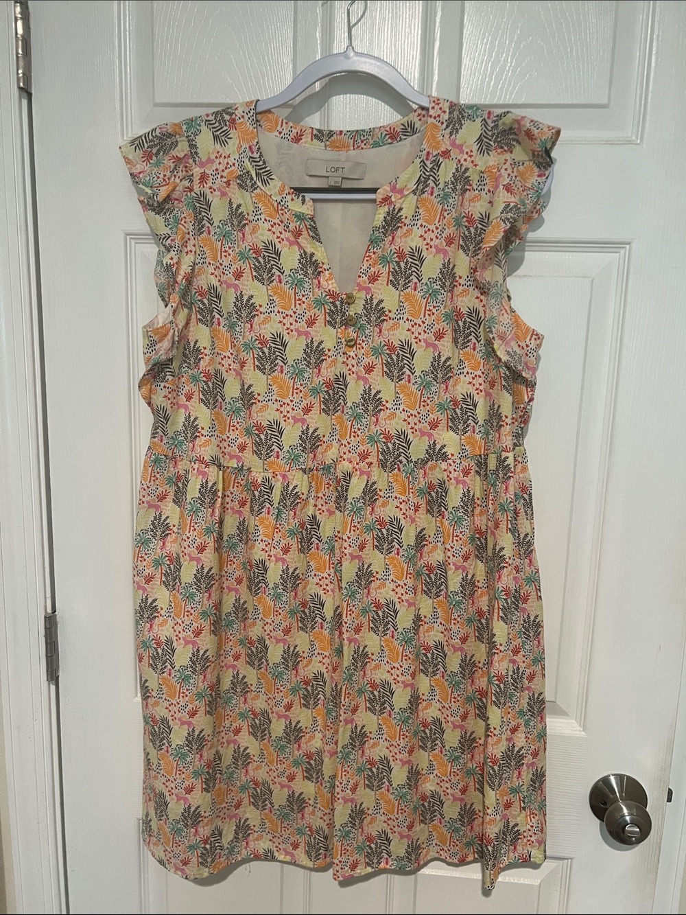 LOFT Cream Dress with Yellow, Pink and Green Floral Print